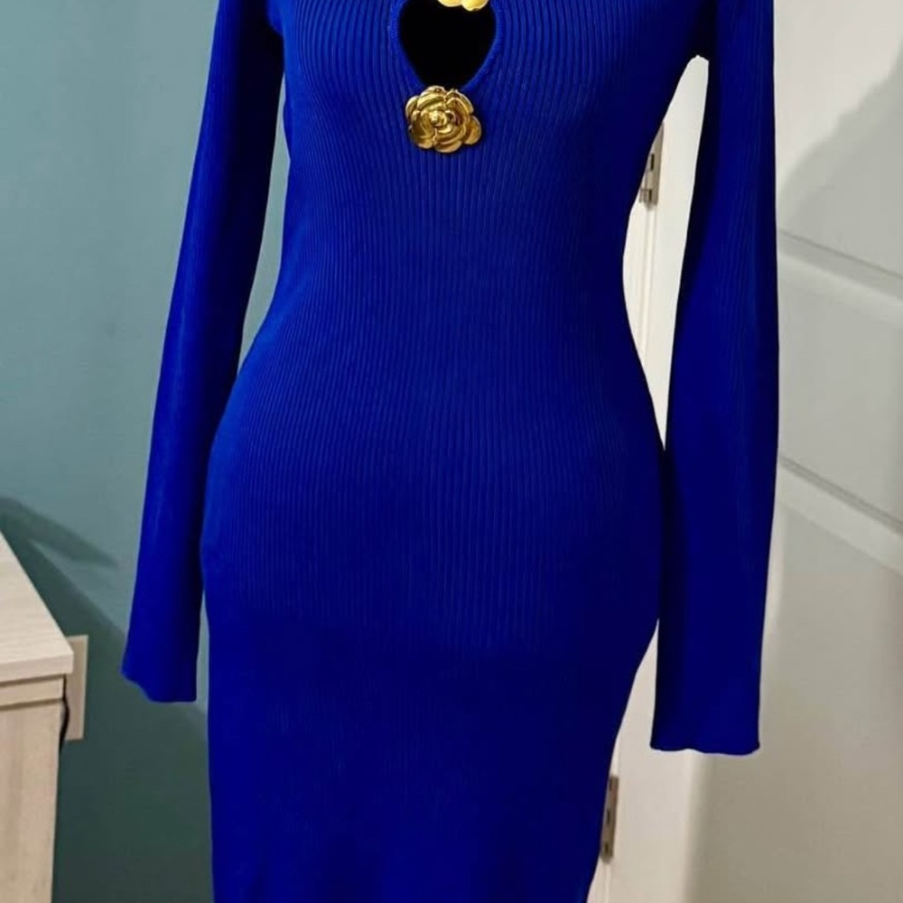 Alexia Admor Royal Blue Long Sleeve Dress with Gold Detail